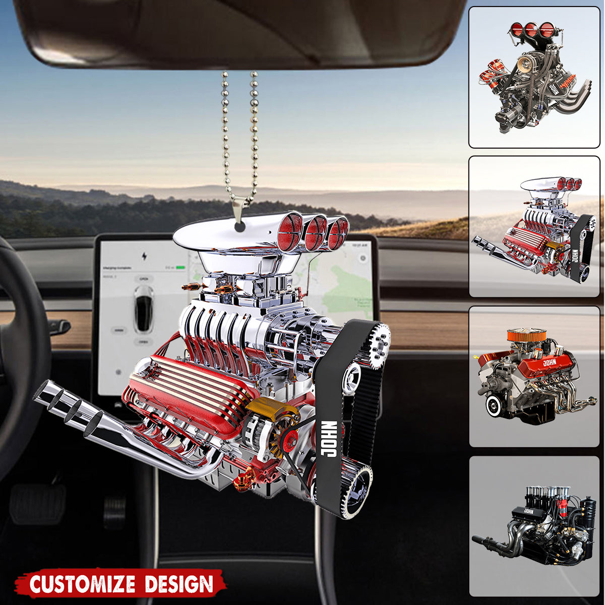Personalised Engine Drag Racing Hot Rod V8 Engine - Personalized Drag Racing Car Hanging O ...