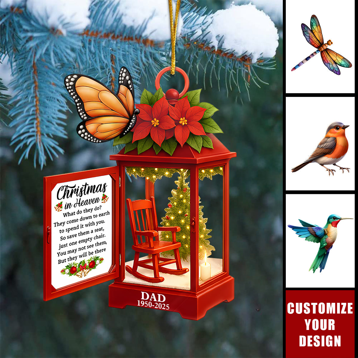 Christmas In Heaven Memorial Bird - Personalized Custom Lantern Shaped Acrylic Ornament