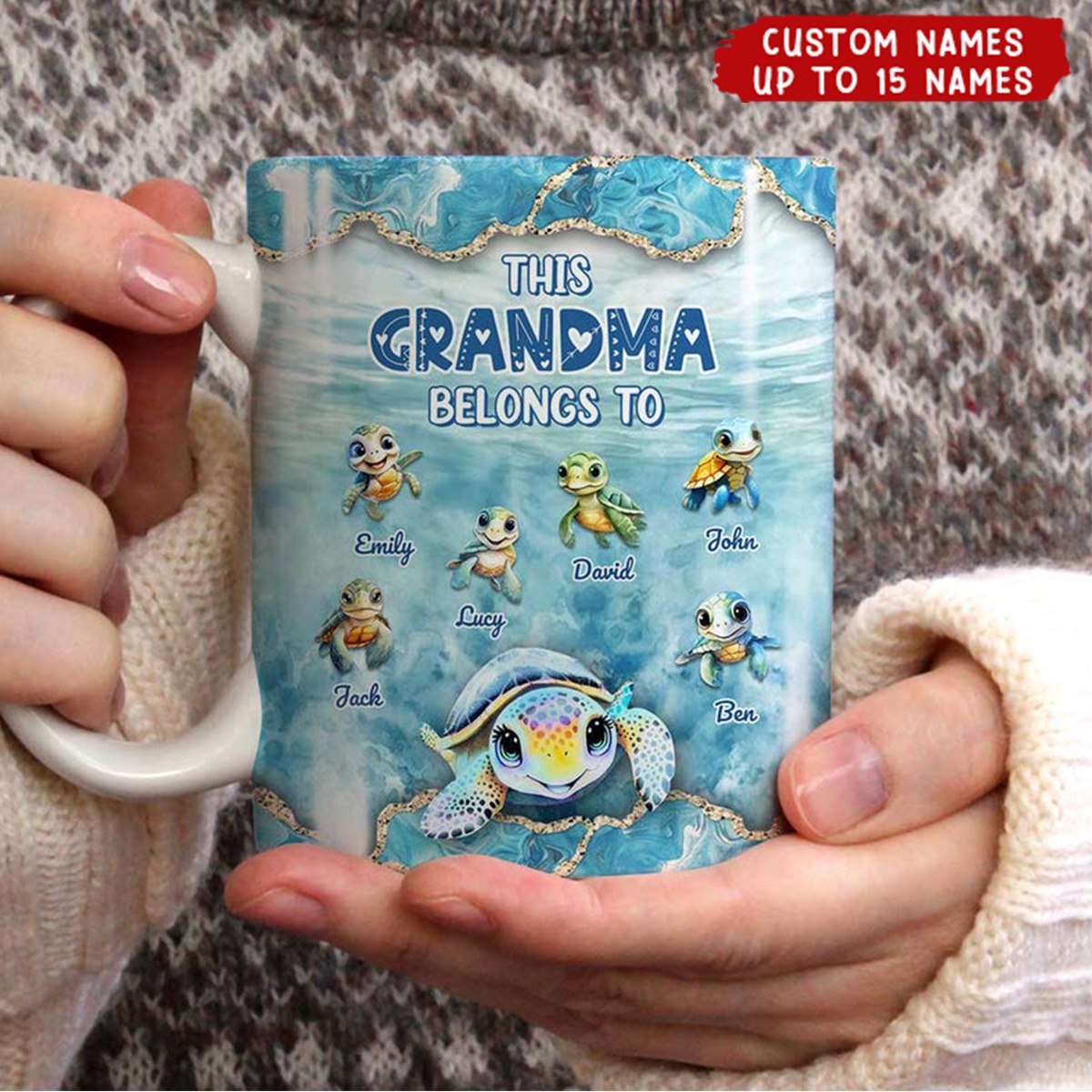 This Grandma Turtle Belongs To Grandkids Beneath Ocean Background Personalized Mug