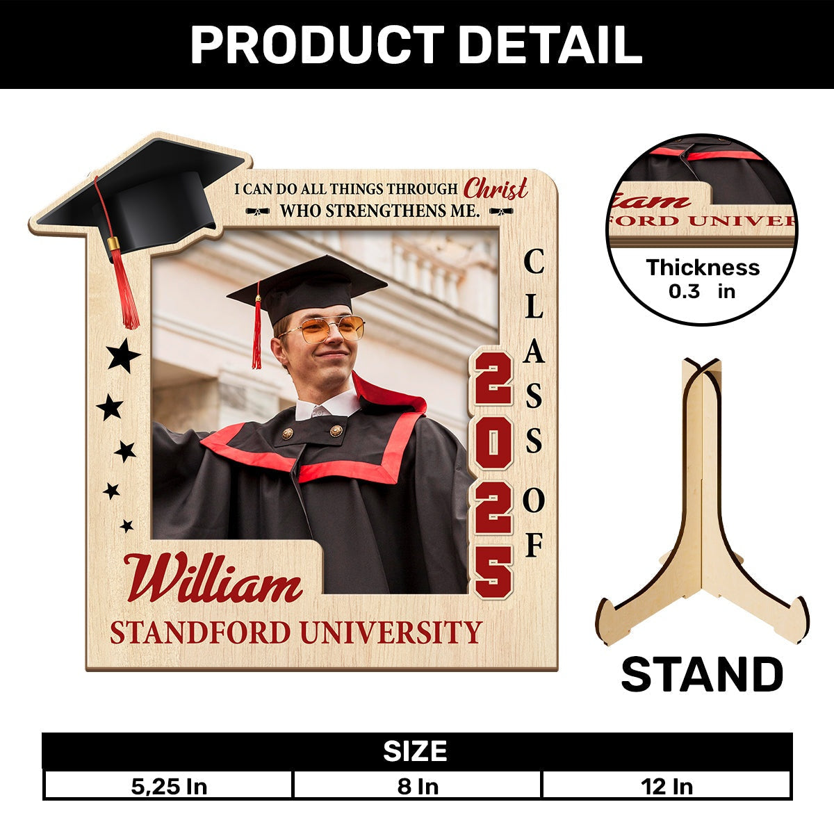 I Can Do All Things Through Christ  - Personalized 2-Layered Graduation Wooden Plaque