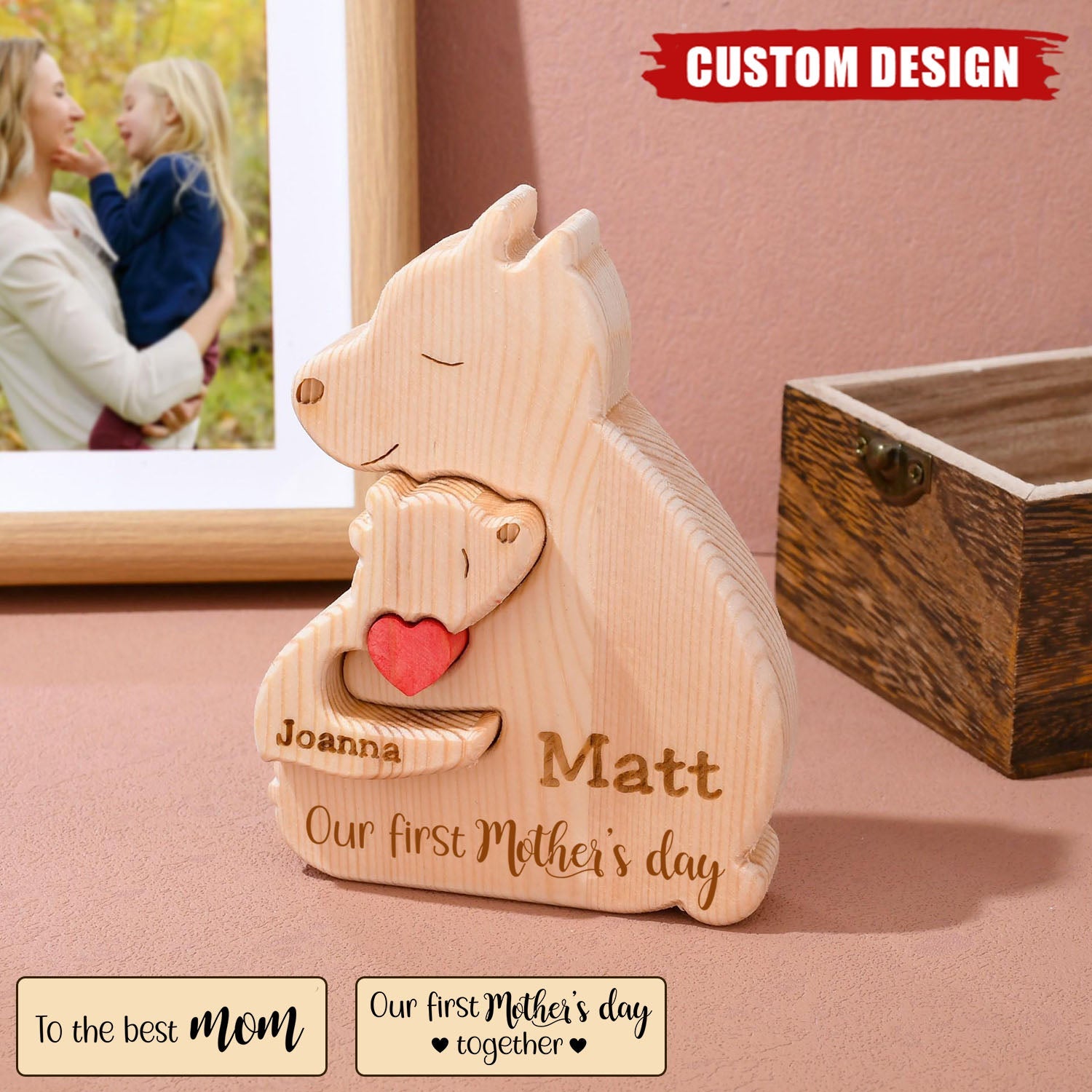 Wooden Bear Mom And Baby - Personalized Wooden Puzzle, Mother's Day Gift