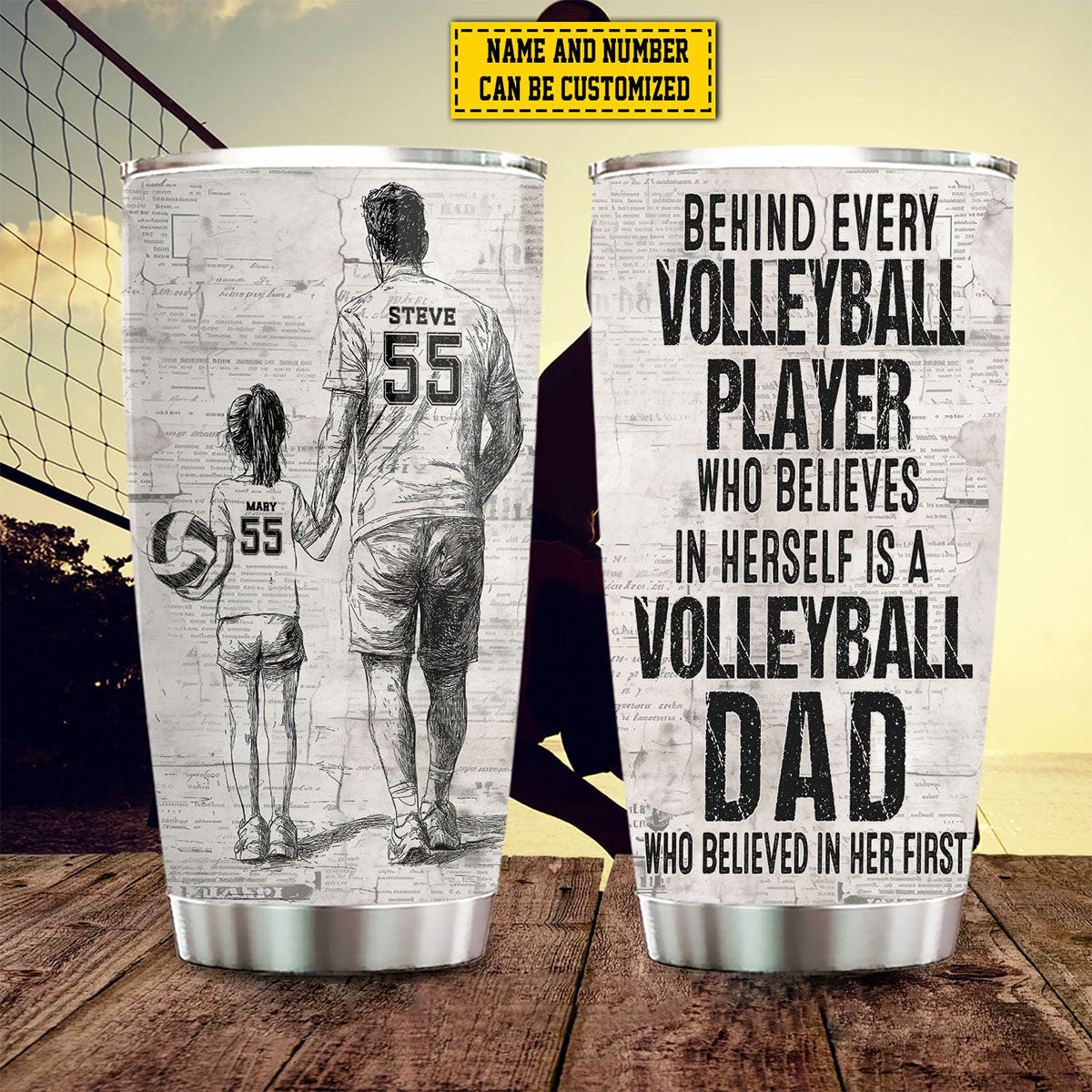 Behind Every Volleyball Player-Personalized Volleyball Dad Daughter Stainless Steel Tumbler-Father's Day Gift For Volleyball Lovers