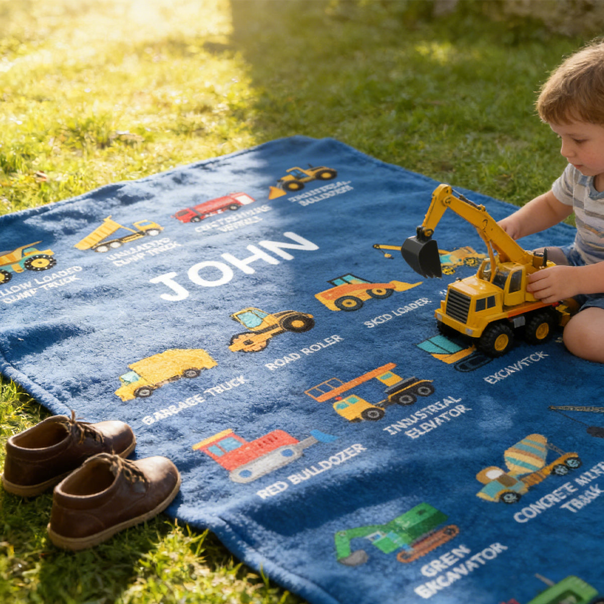 Personalized Construction Truck Blanket - Gift for Kids Truck Lovers
