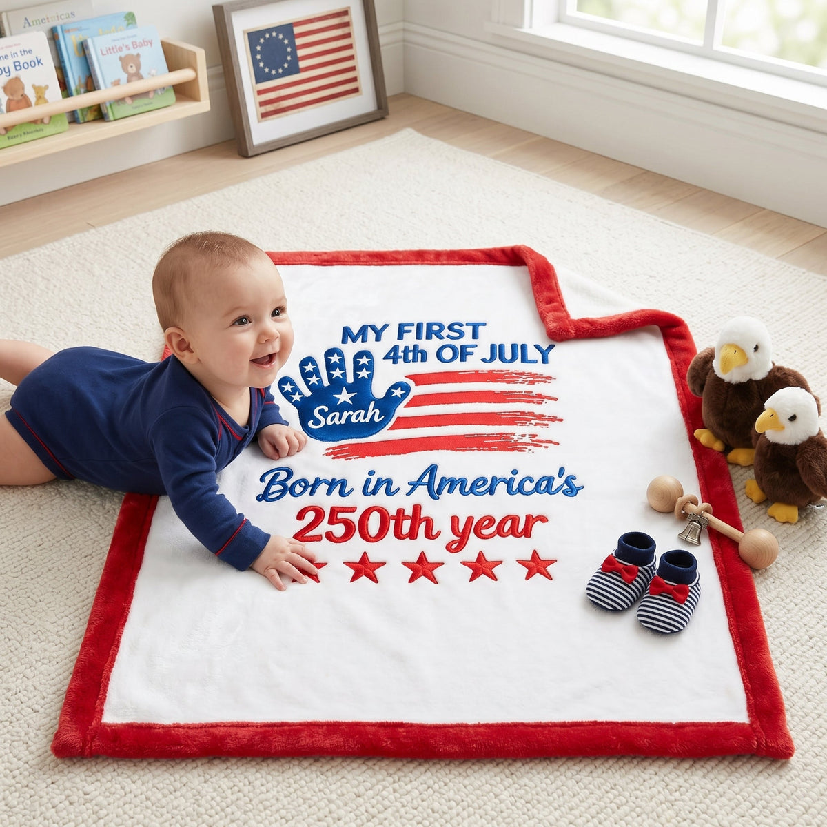 Born In America's 250th Year - Personalized Baby Blanket