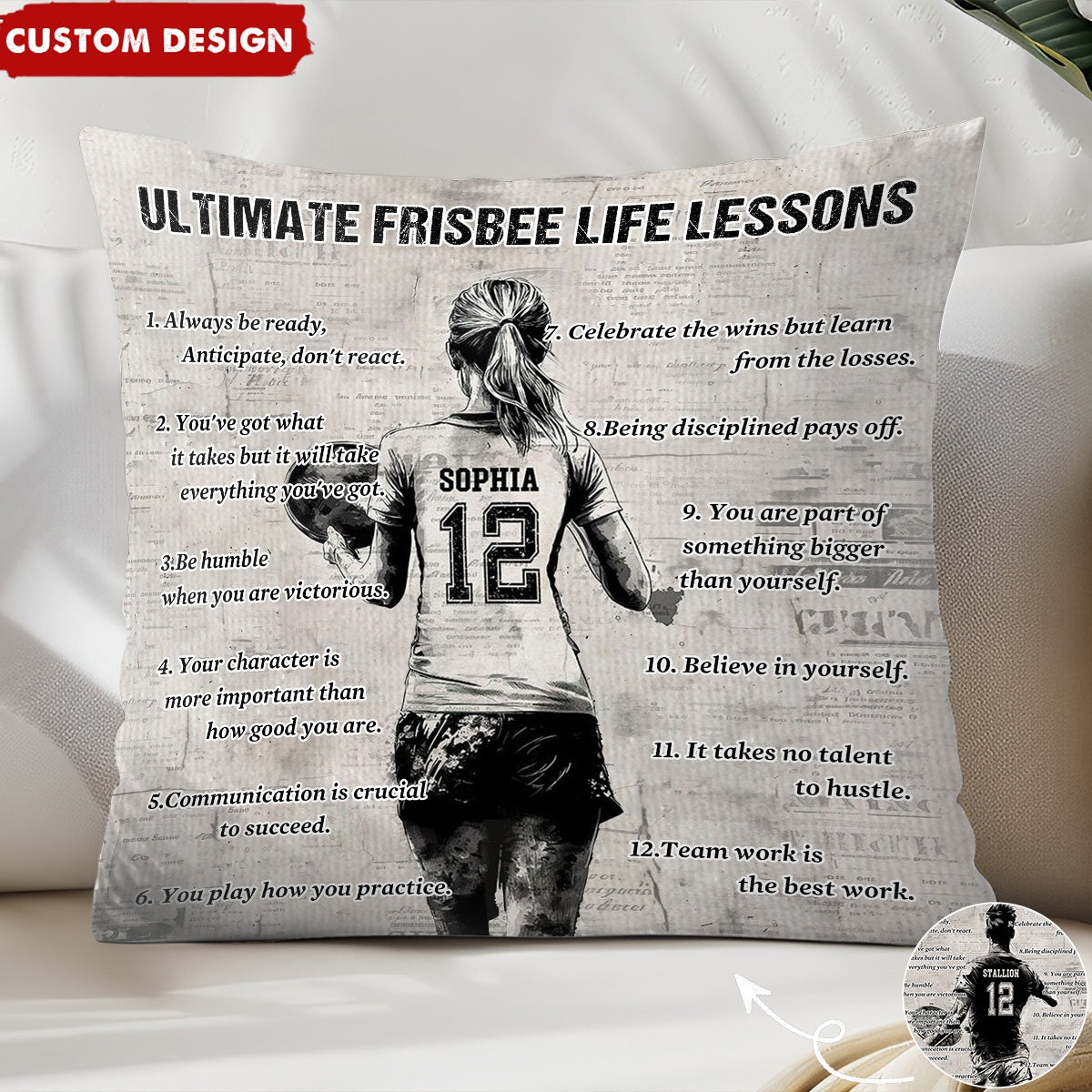 Personalized Ultimate Frisbee Life Lessons Pillow- Gift For Ultimate Frisbee Lovers