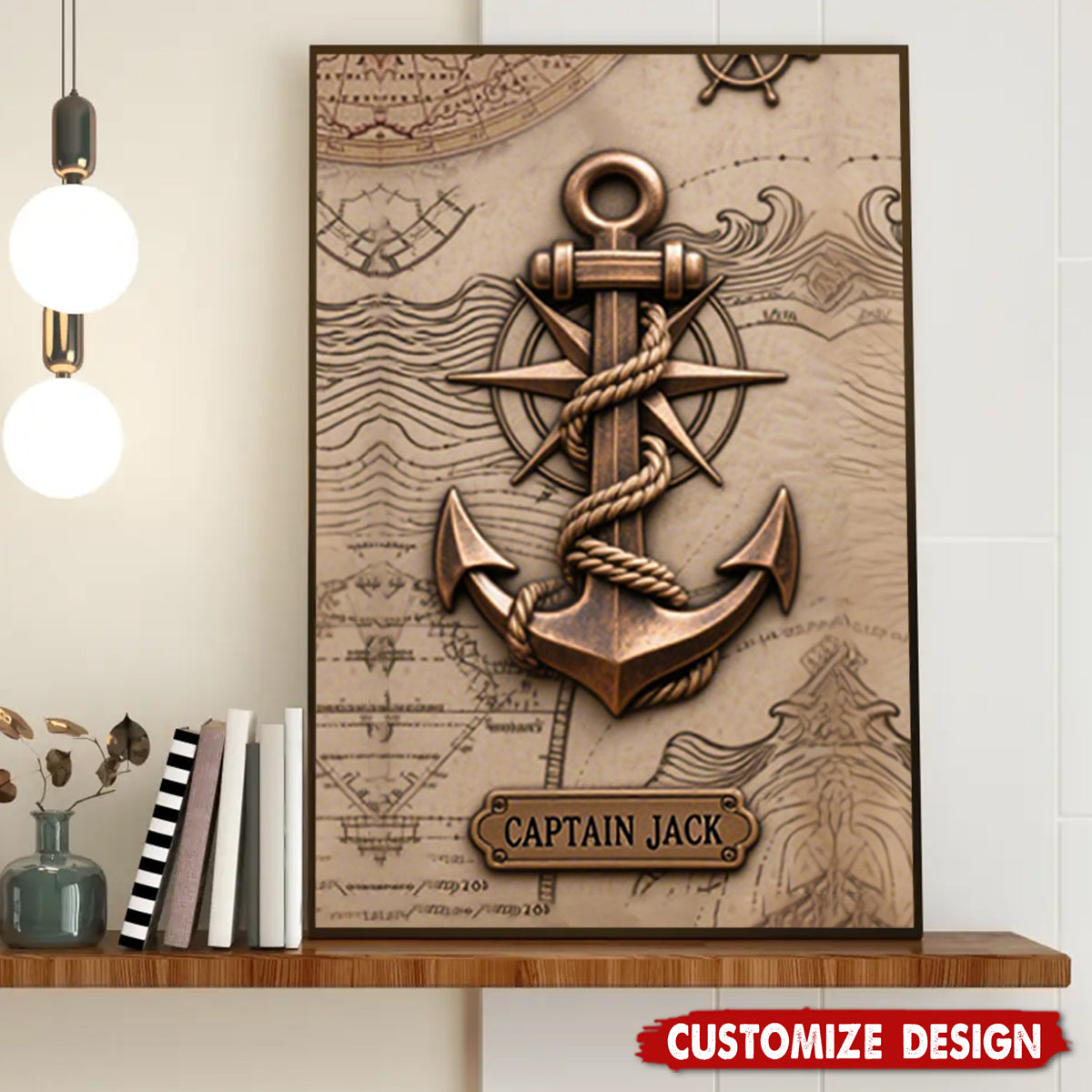 Nautical Anchor Vintage Nautical Map Fragment-Personalized  Poster