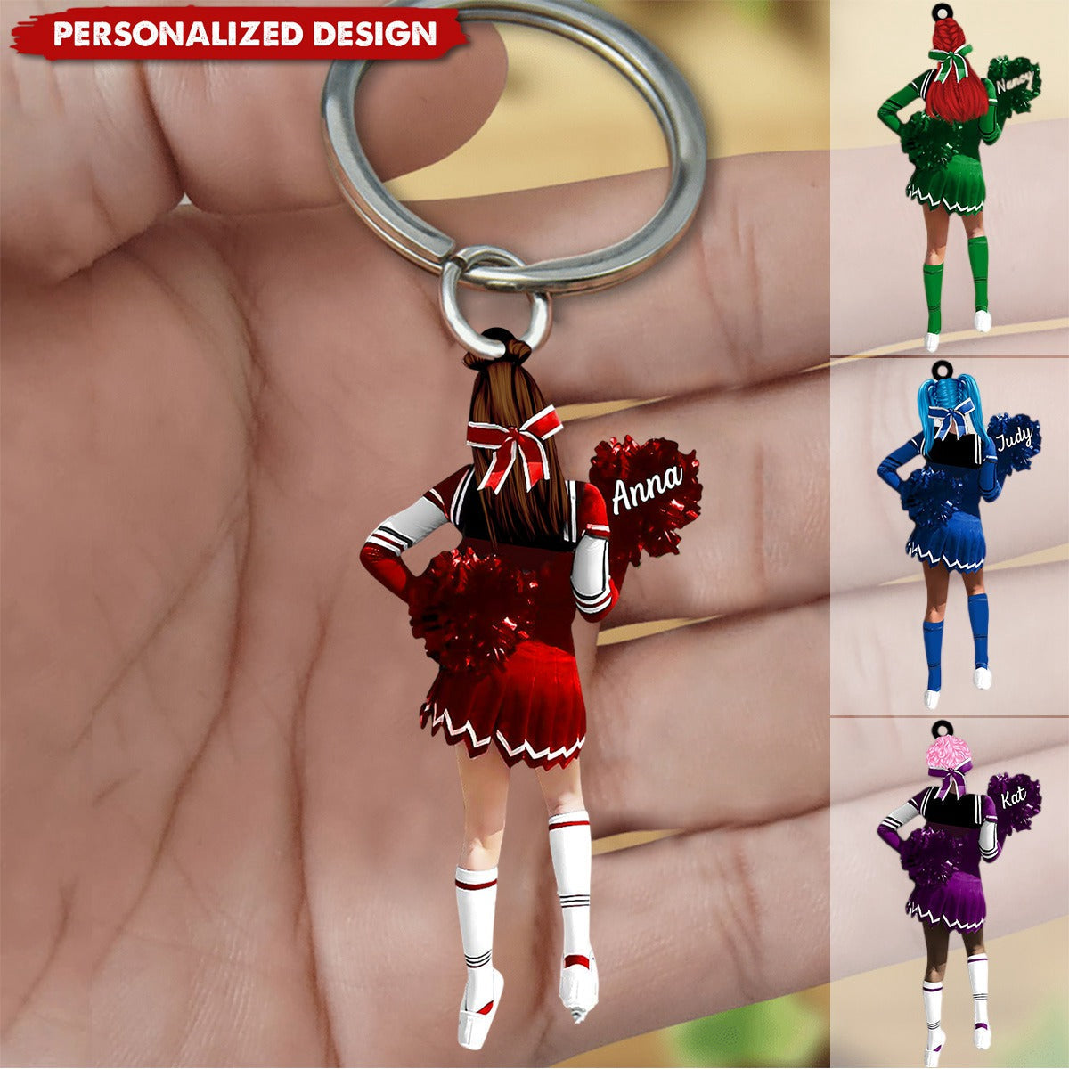 Personalized Cheerleading Pom pom Girl Keychain-Gift For Cheerleading Lovers
