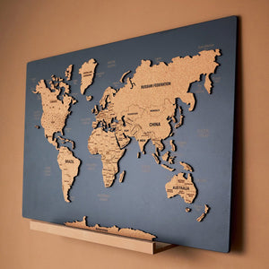 World Map Wall Art Push Pin Map, Cork Board Wooden Travel Map Wall Decor