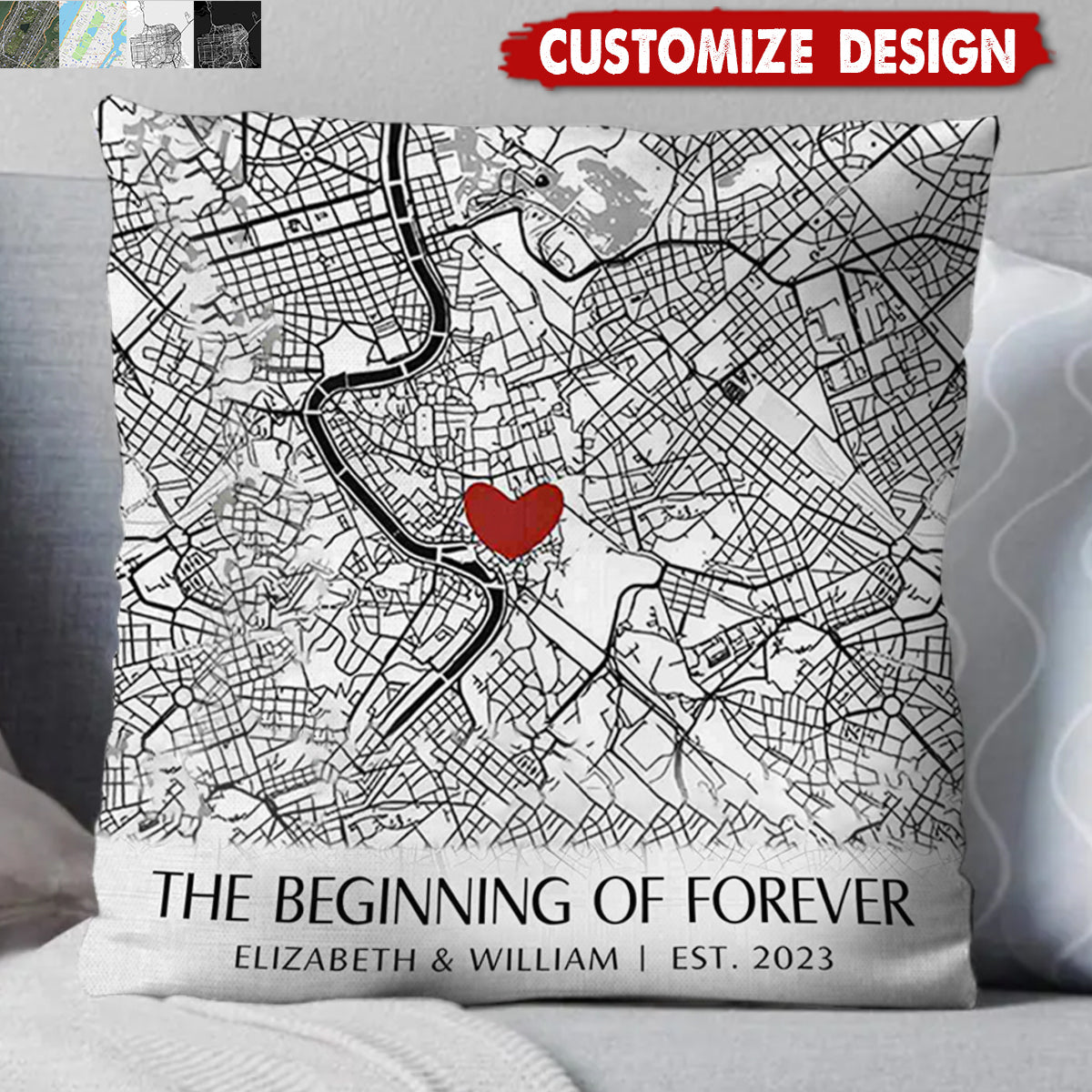 Where It All Began - Map Personalized Couple Pillow - Gift For Husband,Wife,Anniversary