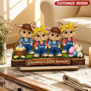 Personalized Little Bunnies 2-Layered Wooden Plaque  - Easter Gift For Grandma