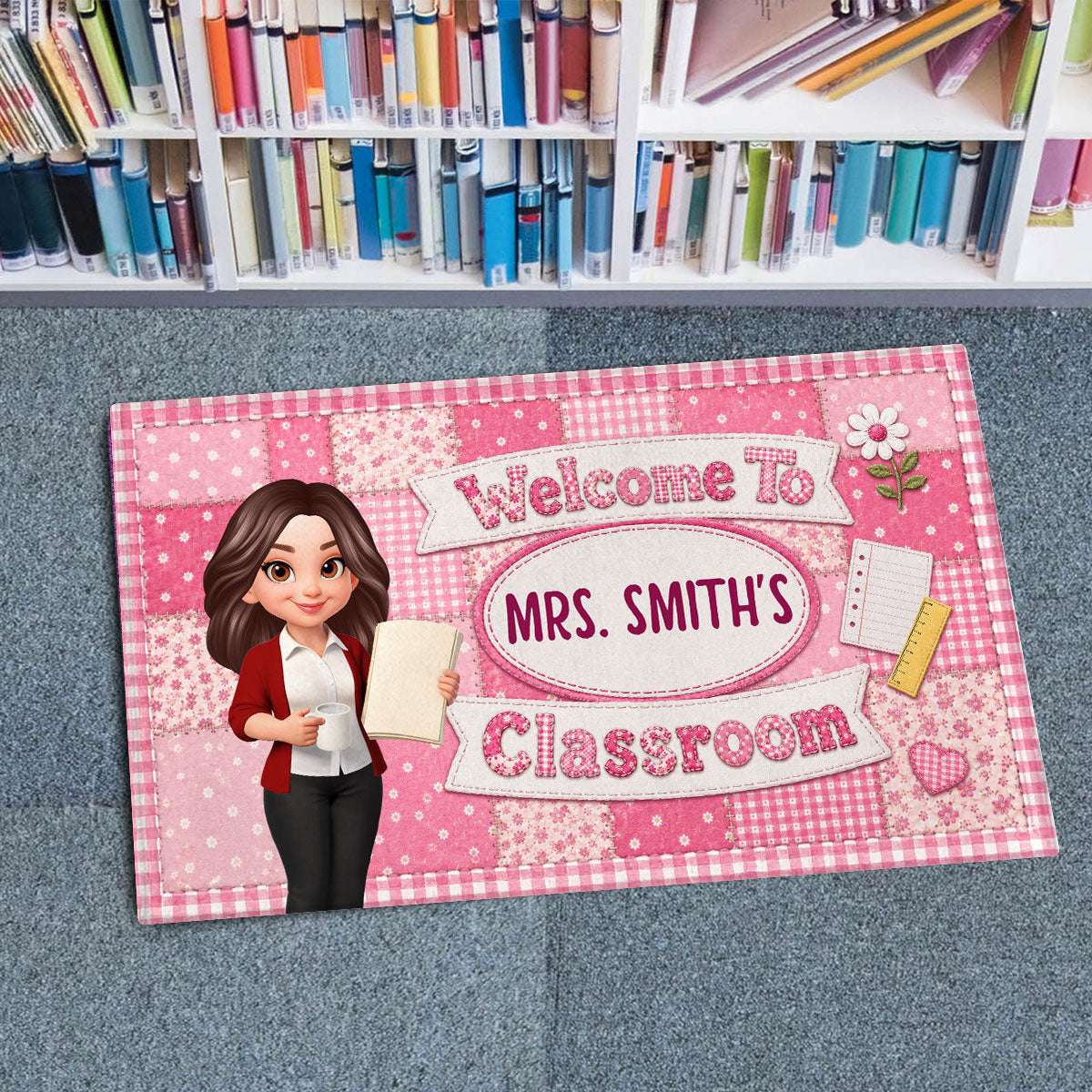 Pastel Floral Teacher Welcome To Classroom - Personalized Doormat - Back To School Gift