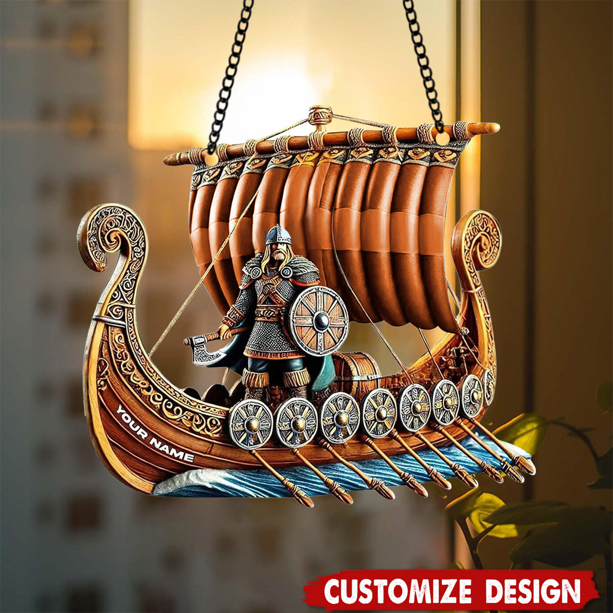 Personalized Viking Ship Suncatcher Ornament - Gift For History Enthusiasts