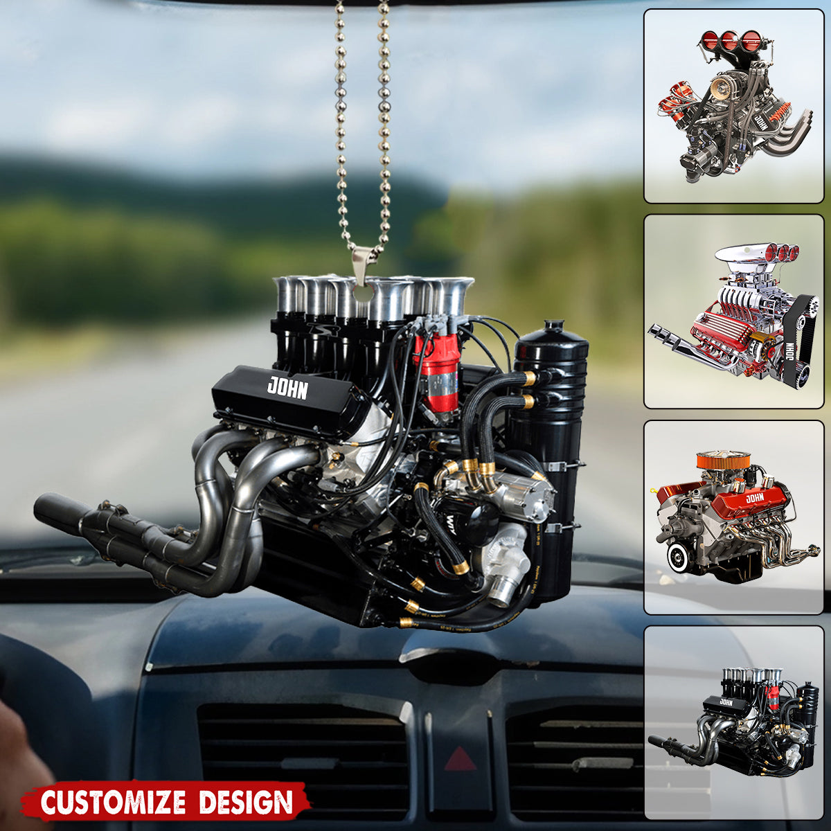 Personalised Engine Drag Racing Hot Rod V8 Engine - Personalized Drag Racing Car Hanging O ...