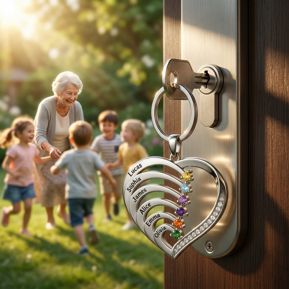 Personalized Family Heart Birthstone Keychain-Gift For Mom Grandma