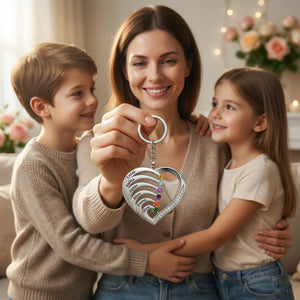 Personalized Family Heart Birthstone Keychain-Gift For Mom Grandma