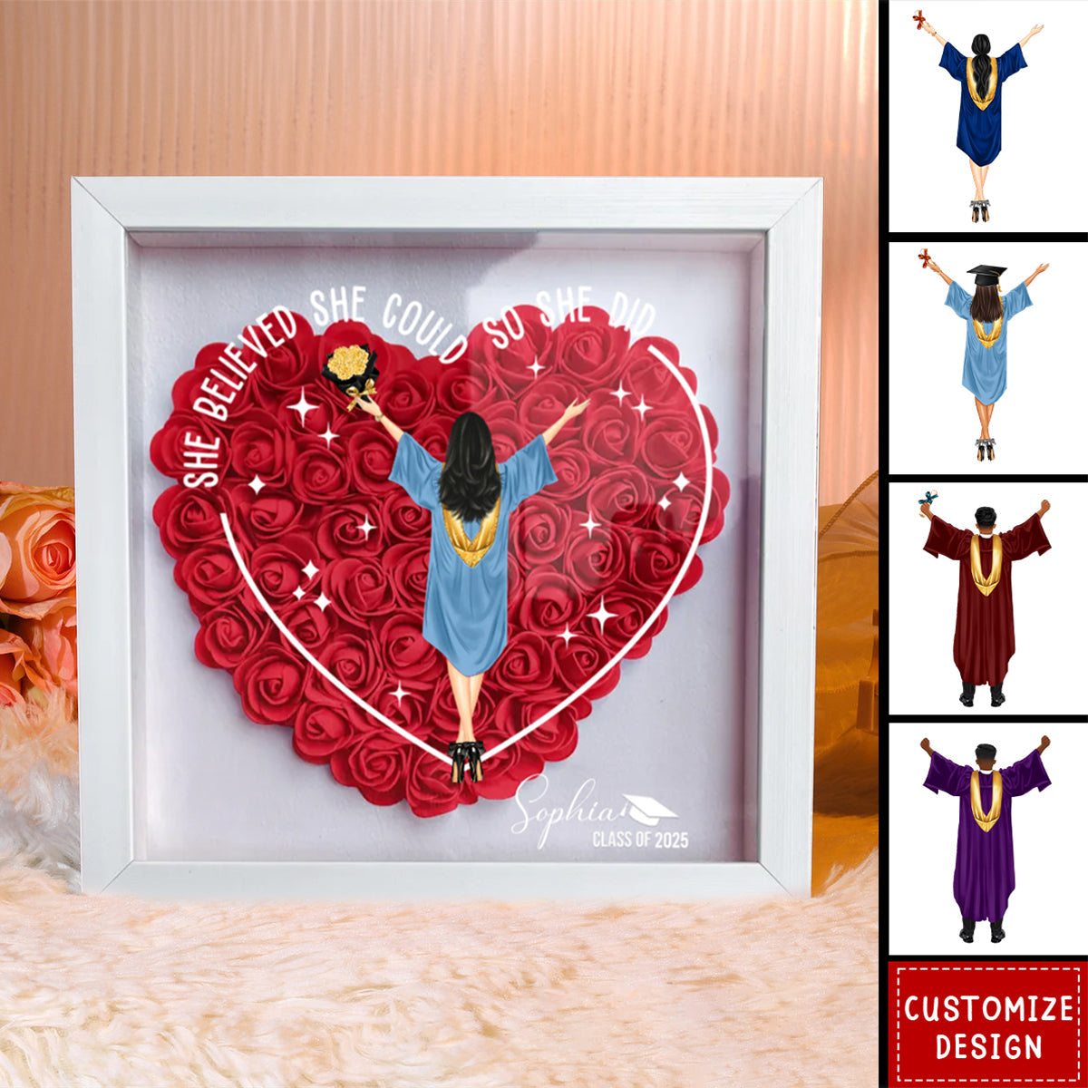 Class Of 2025 Graduation Gift So She Did - Personalized Flower Shadow Box