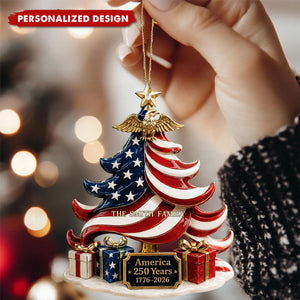 America 250 Years Ornament, Patriotic Christmas Ornament, USA Flag Tree Acrylic Ornament, 1776-2026 Keepsake, Fourth of July Gift