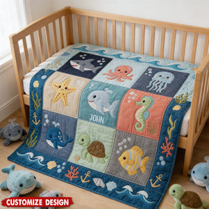 Cute Sea World - Personalized Kid Blanket