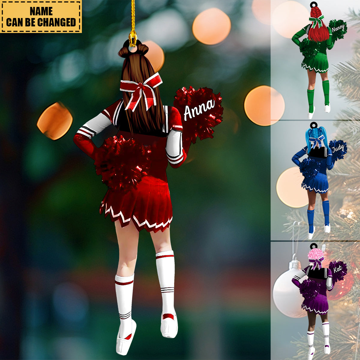 Personalized Cheerleading Pom pom Girl Christmas Ornaments - New