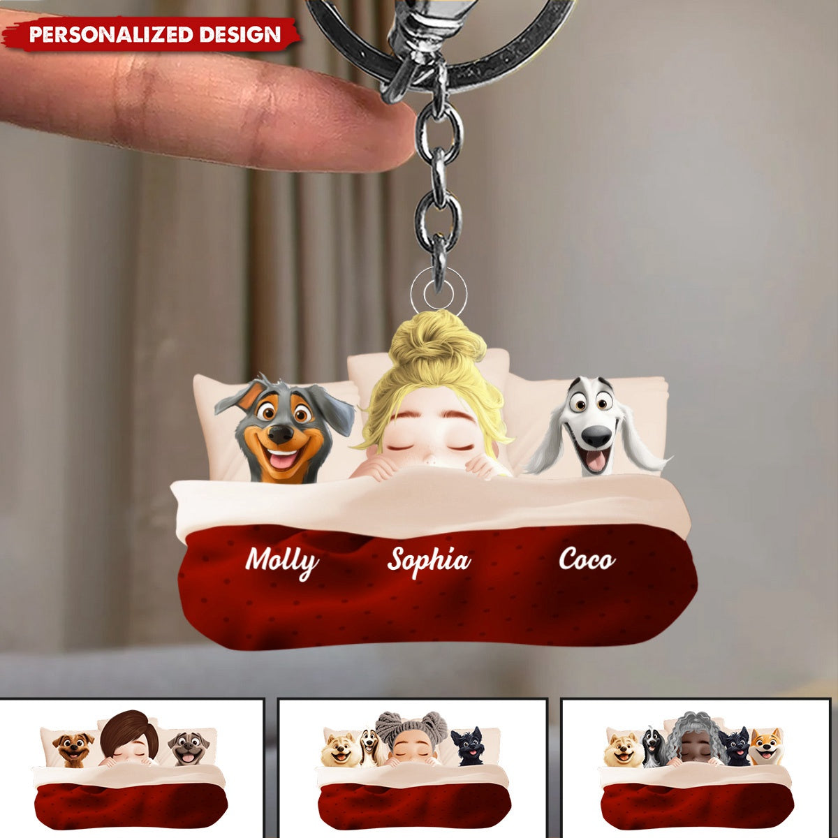 Personalized Sleeping With My Dog Keychain