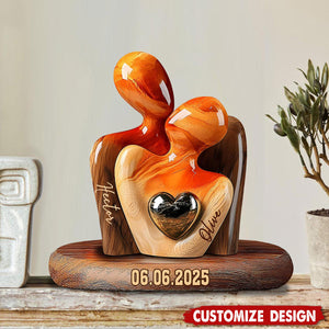 Elegant Couple Statue with Heart Inlay - Personalized Couple Wooden Plaque
