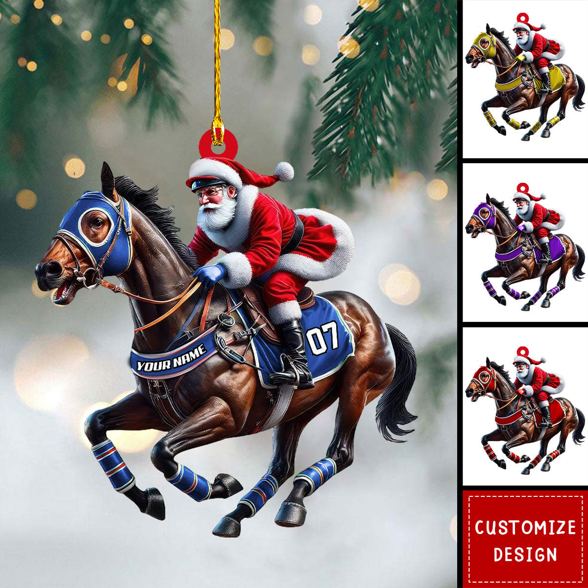 Personalized Horse Racing Santa Ornament - Gift For Equestrian Fans - 2024 New Release
