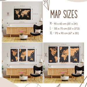 World Map Wall Art Push Pin Map, Cork Board Wooden Travel Map Wall Decor