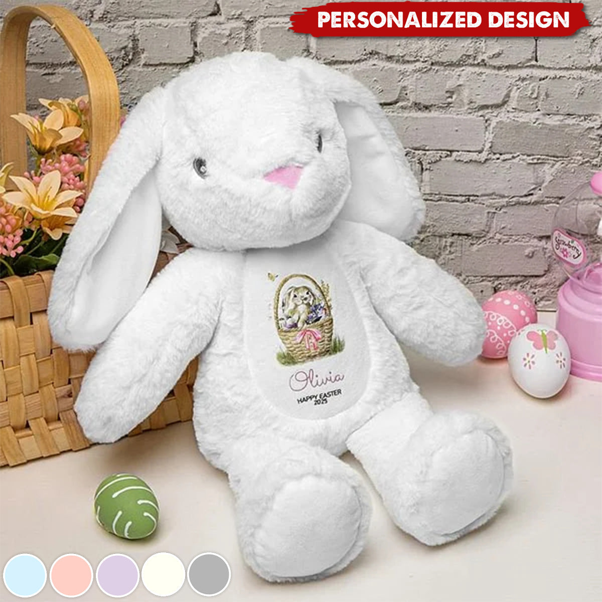 My First Easter Cute Bunny with Name and Year-Personalised Stuffed Bunny-Gift for Kids