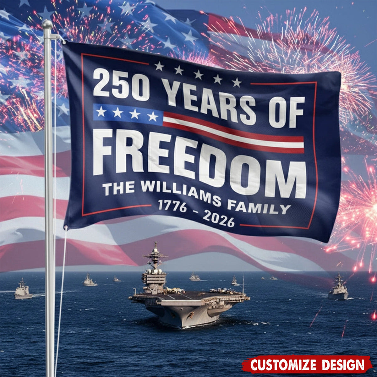 250 Years of Freedom House Flag for US Anniversary, Navy Blue Patriotic Decor for Yard or Porch, Meaningful Gift for Proud Families