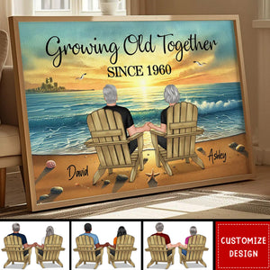 Couple Sitting Together Sunset Beach Landscape Personalized Poster-Gift For Couple