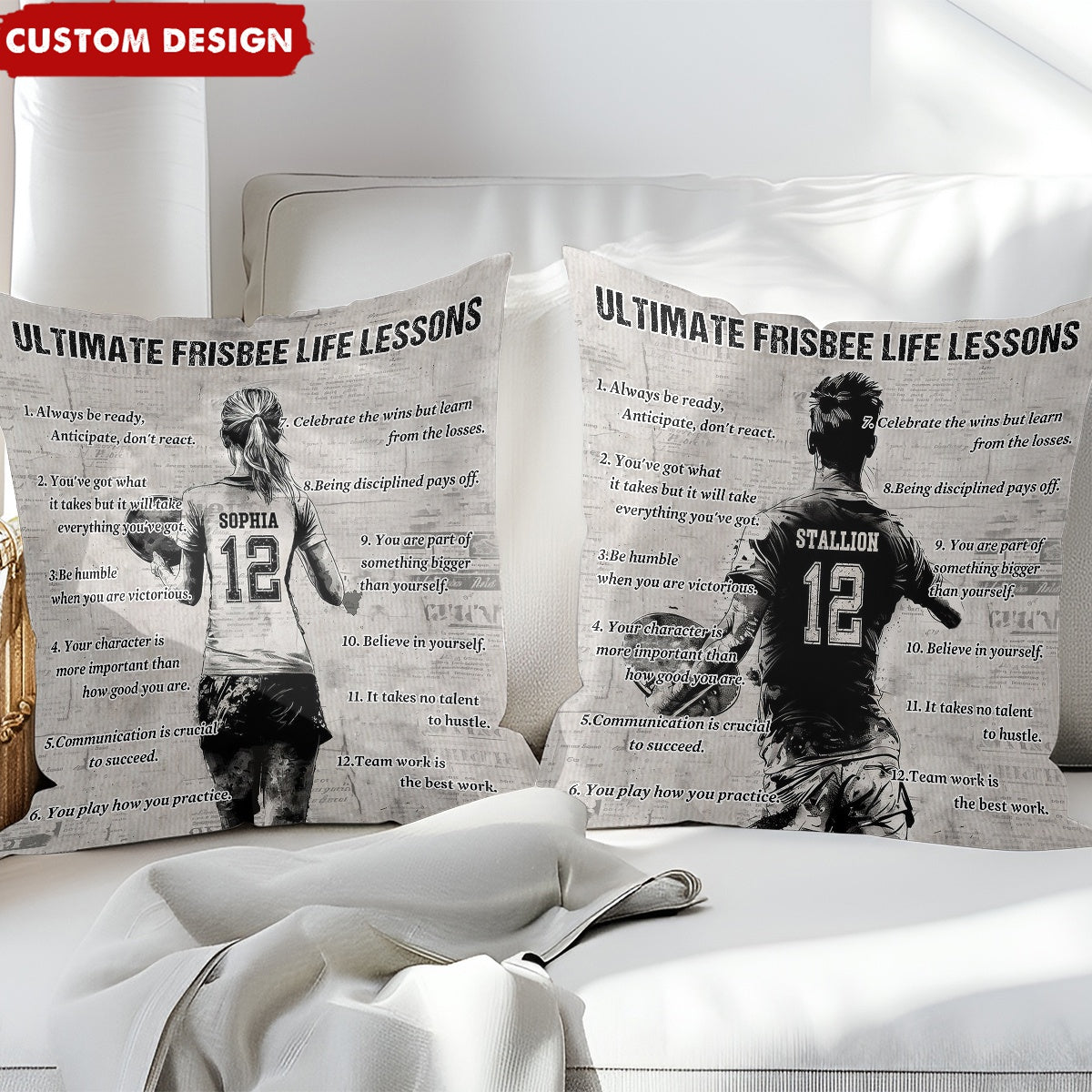 Personalized Ultimate Frisbee Life Lessons Pillow- Gift For Ultimate Frisbee Lovers