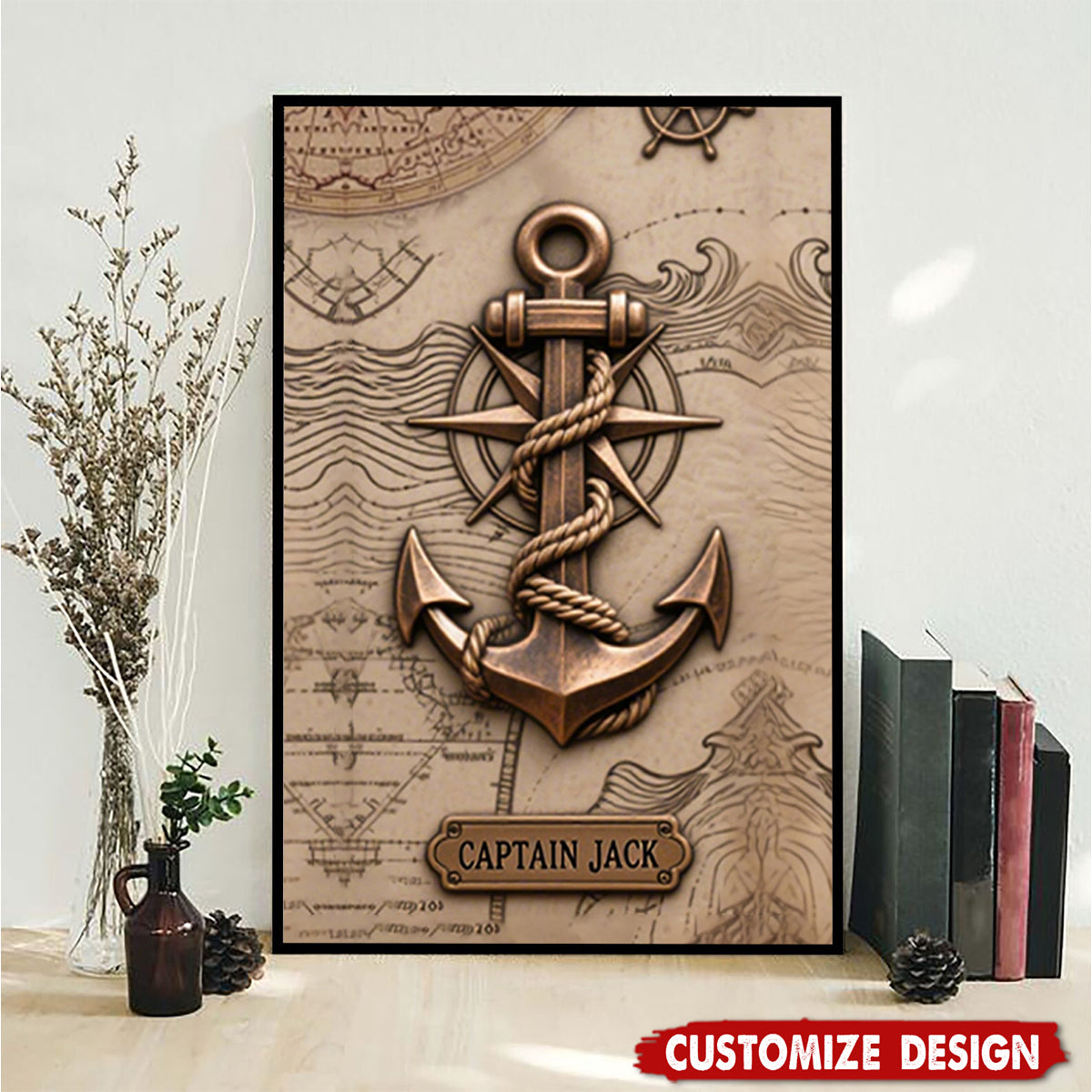Nautical Anchor Vintage Nautical Map Fragment-Personalized  Poster