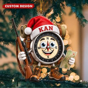 Personalized Compass Hunter Christmas Ornament, Cute Hunting Hiking Acrylic Keepsake