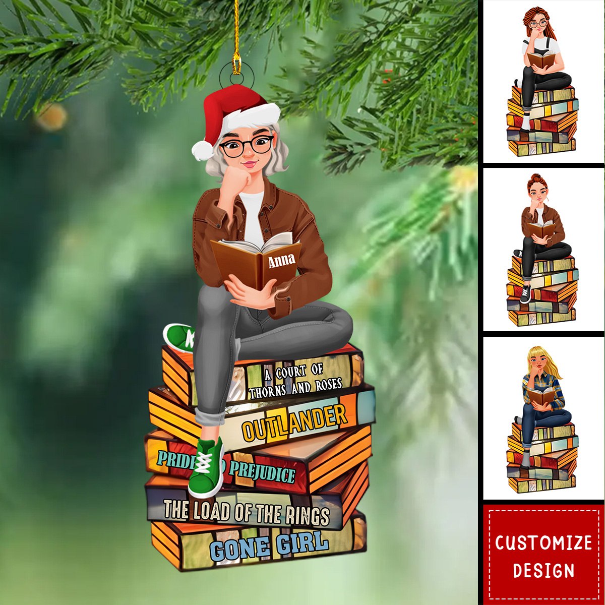 Girl Sitting On Stack Of Books Reading-Personalized Acrylic Ornament-Gift For Book Lovers-New Release