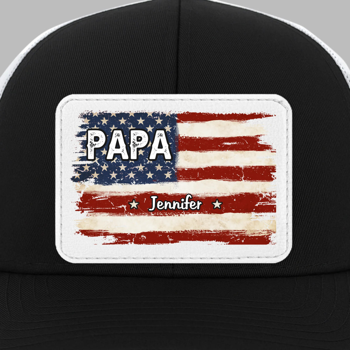 Family First Always - Personalized Leather Patch Mesh Cap - Gift For Dad, Grandpa