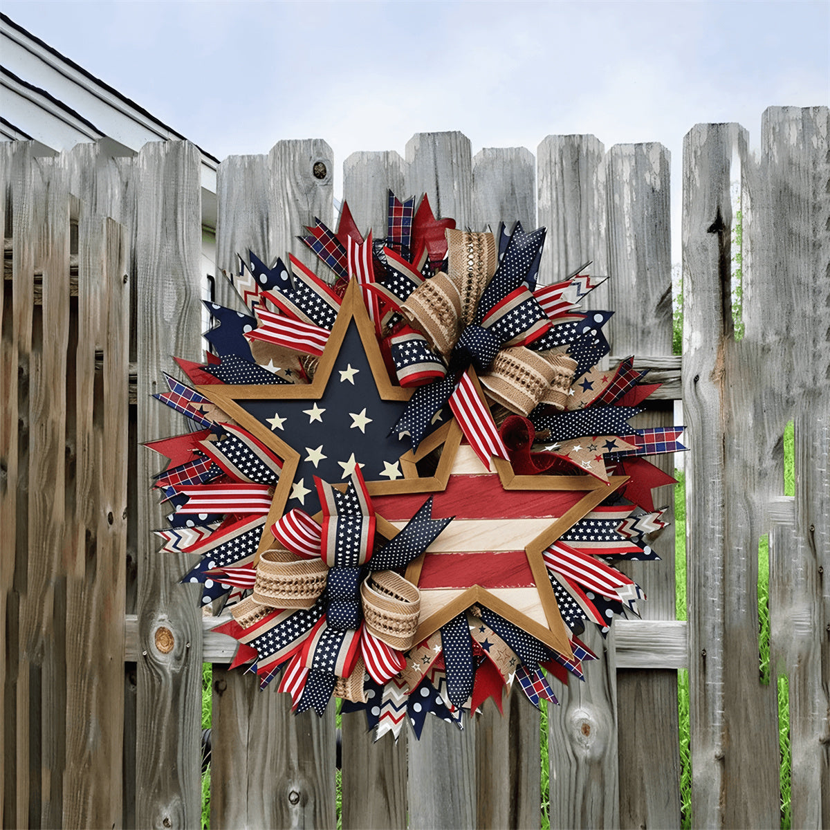 Handmade American Patriotic Star Wreath - Independence Day Decoration Gifts