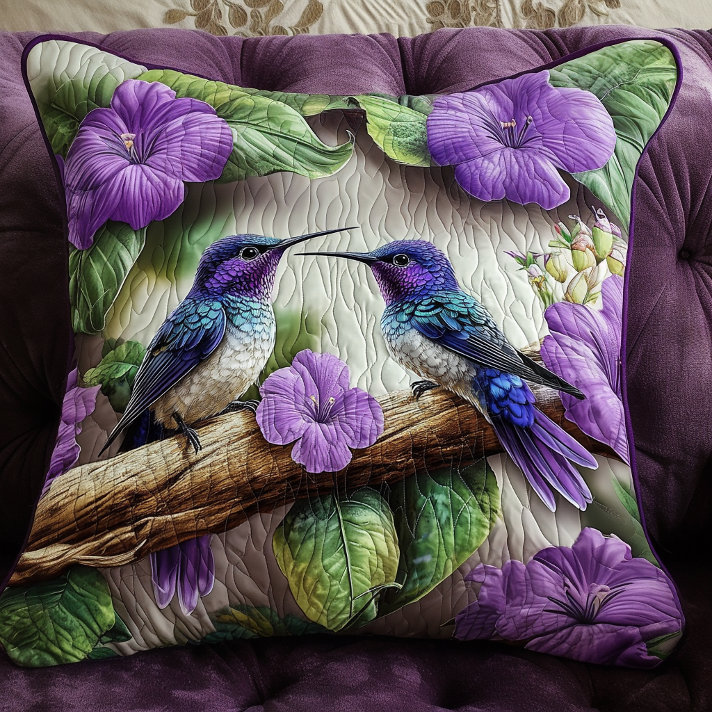Amethyst Lovebirds/Hummingbird Quilted Pillow Case