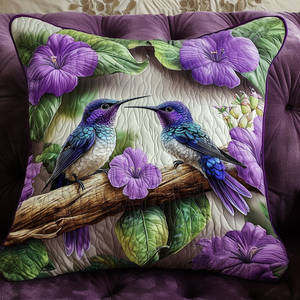 Amethyst Lovebirds/Hummingbird Quilted Pillow Case