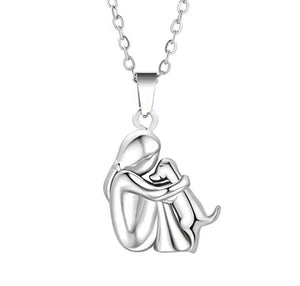 Pendants Puppy Woman Dog Hug Necklace-Gift For Animal Lover
