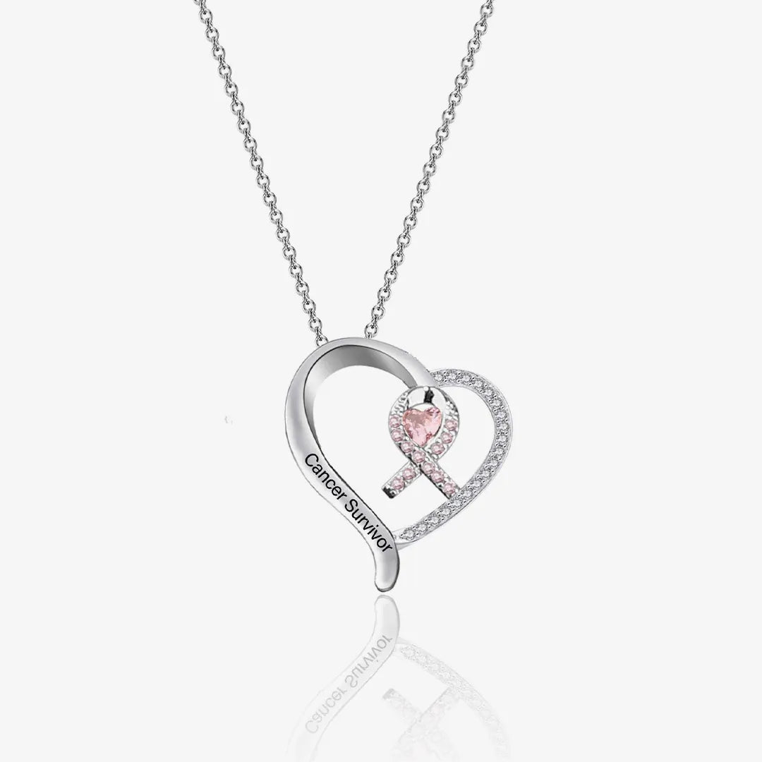Breast Cancer Awareness-Survivor Pink Ribbon Rhinestone Necklace