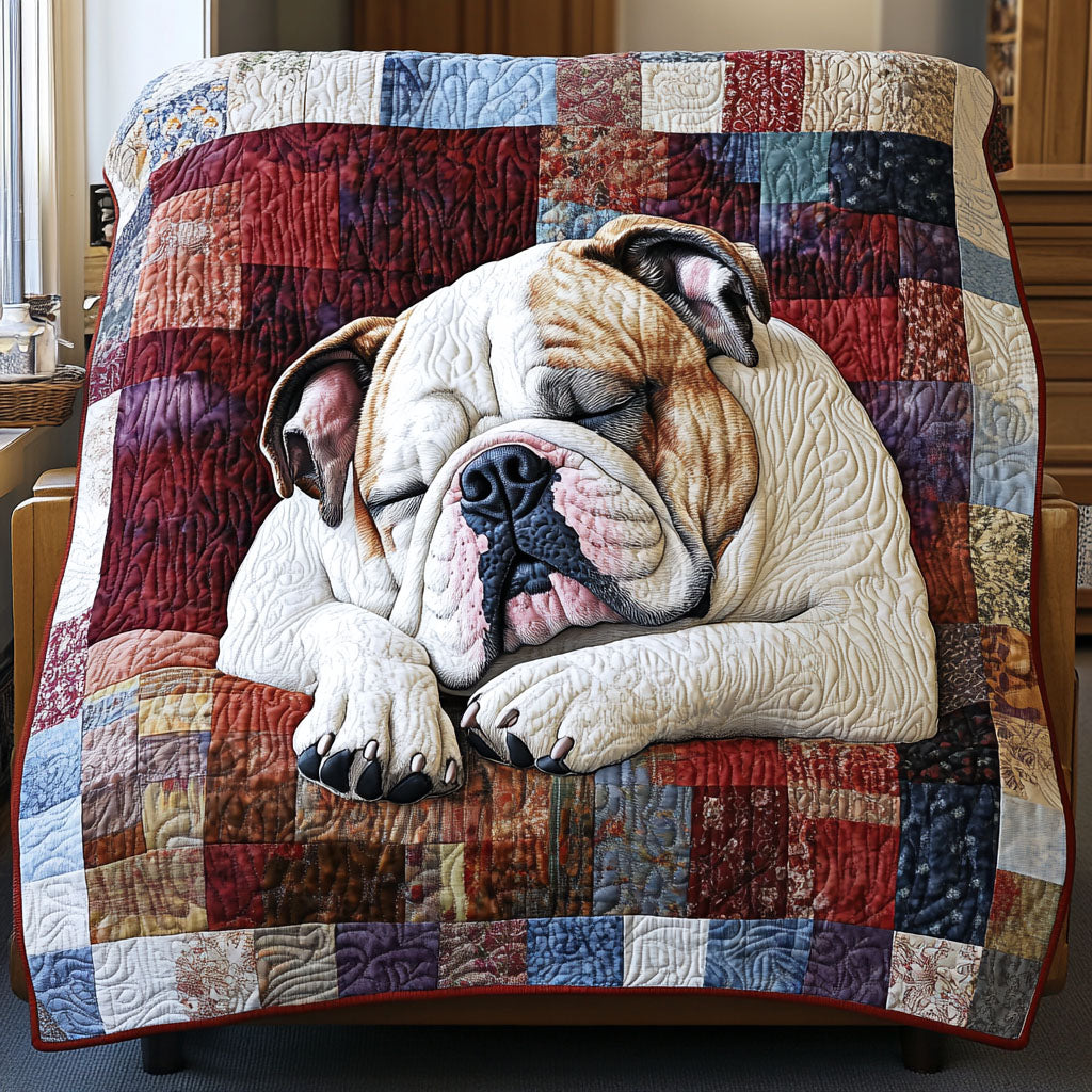 Bulldog Sleeping Quilted Blanket
