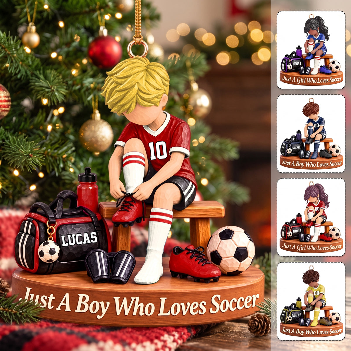 Personalized Soccer Player Ornament, Custom Name Soccer Player Gift