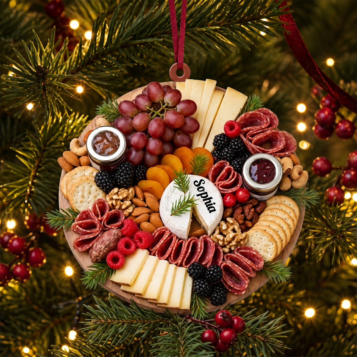 Personalized Christmas Charcuterie Board Ornament, Wine Ornament Hostess Gift, White Elephant Exchange for Foodies, Cheese Lover