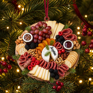 Personalized Christmas Charcuterie Board Ornament, Wine Ornament Hostess Gift, White Elephant Exchange for Foodies, Cheese Lover