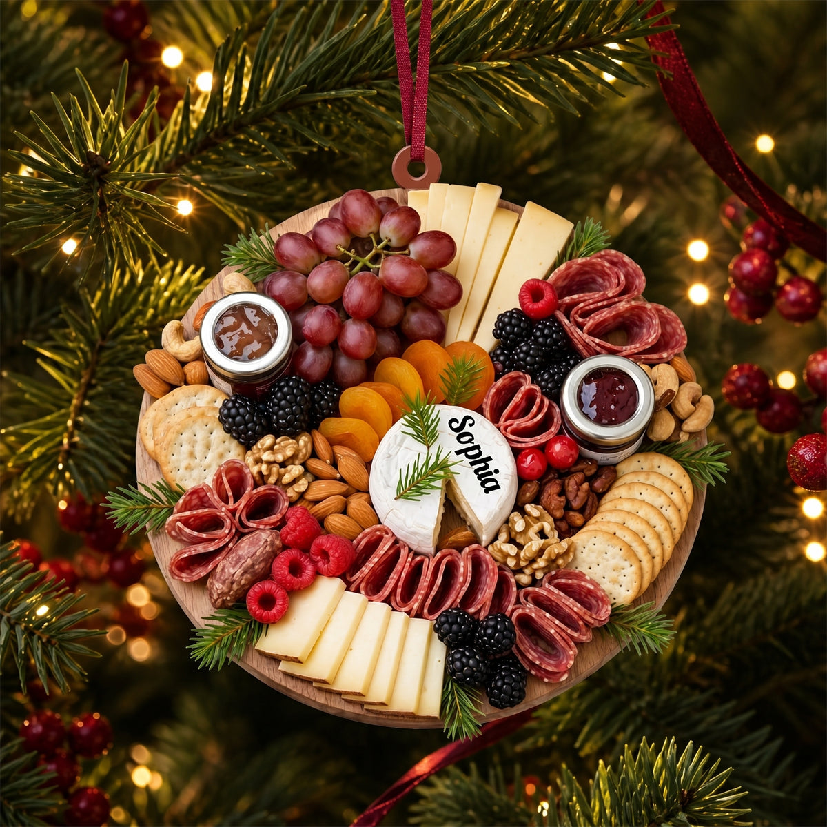 Personalized Christmas Charcuterie Board Ornament, Wine Ornament Hostess Gift, White Elephant Exchange for Foodies, Cheese Lover