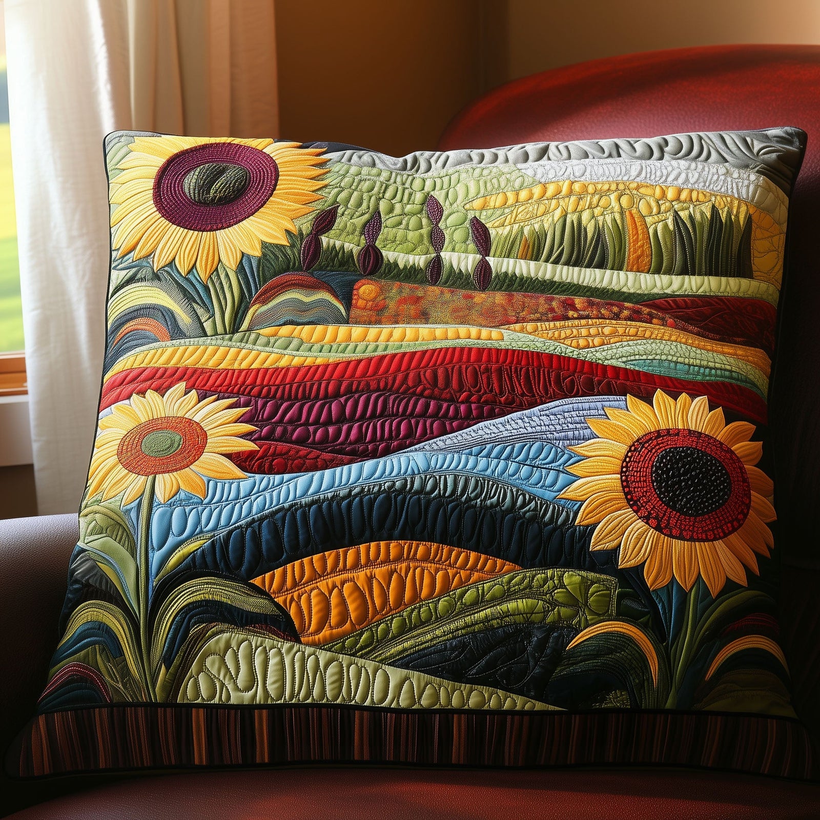 Country Sunflower Dreams Quilted Pillow Case
