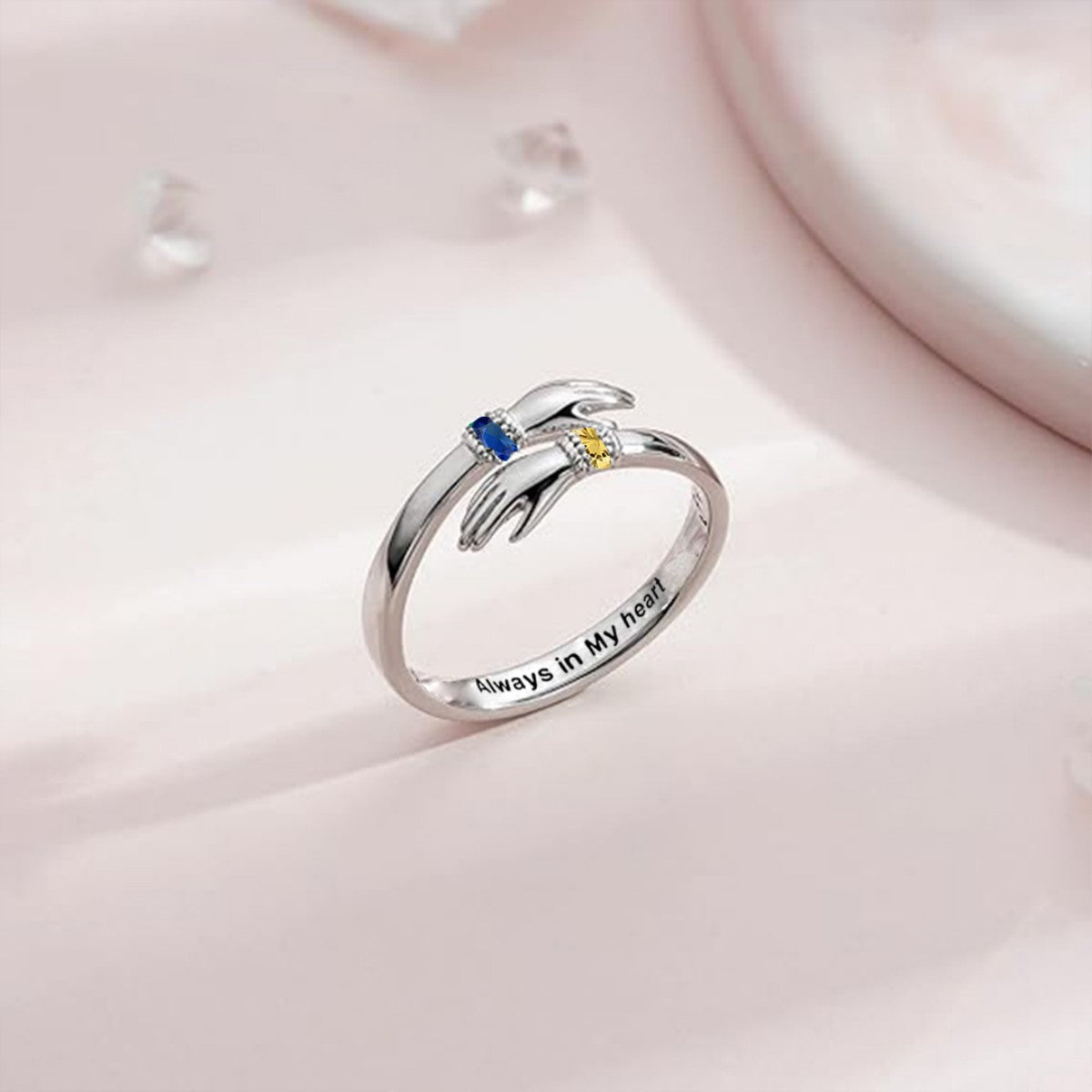 For Granddaughter - Always Keep Me In Your Heart Custom Birthstone Hug Ring