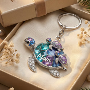 Personalized Grandma/Mom shaped Turtle Keychain - Gift For Mom and Grandma