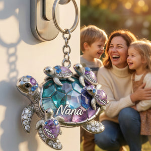 Personalized Grandma/Mom shaped Turtle Keychain - Gift For Mom and Grandma
