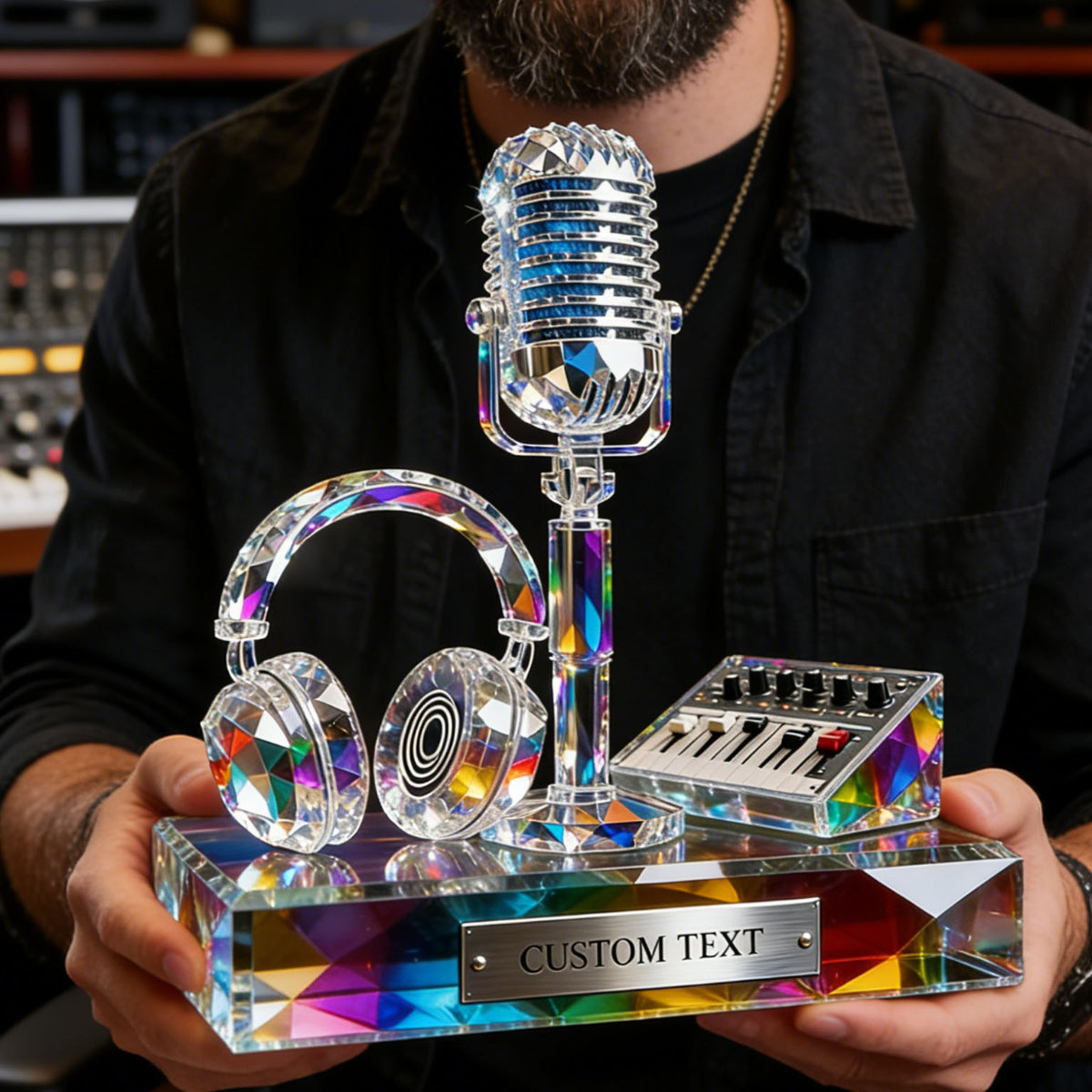 Personalized Stained Glass Microphone And Headphone Acrylic Plaque